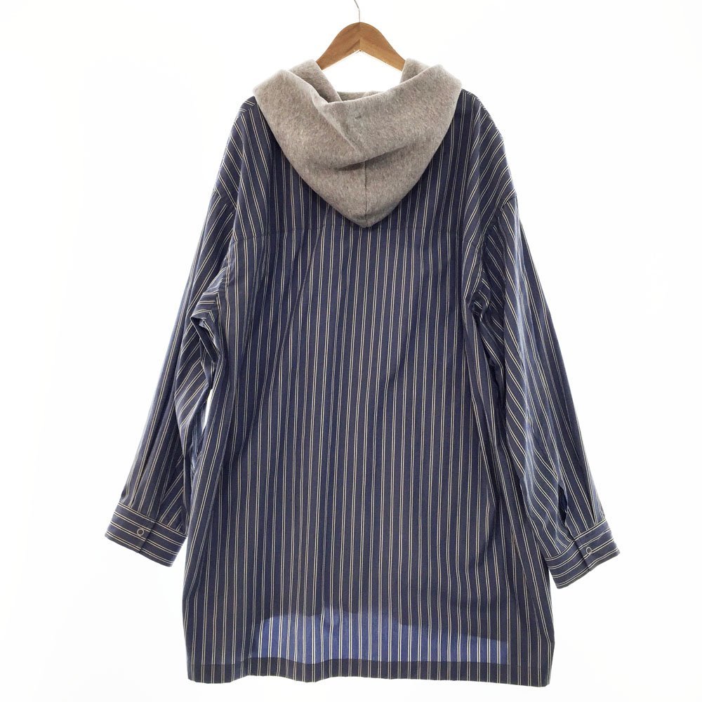 ●激レア 美品 ATELIER BETON アトリエ ベトン STRIPE HOODED SLIT SHIRT 長袖シャツ メンズ3 ブルーストライプ×グレー 212-14F 1AA/90846_画像10