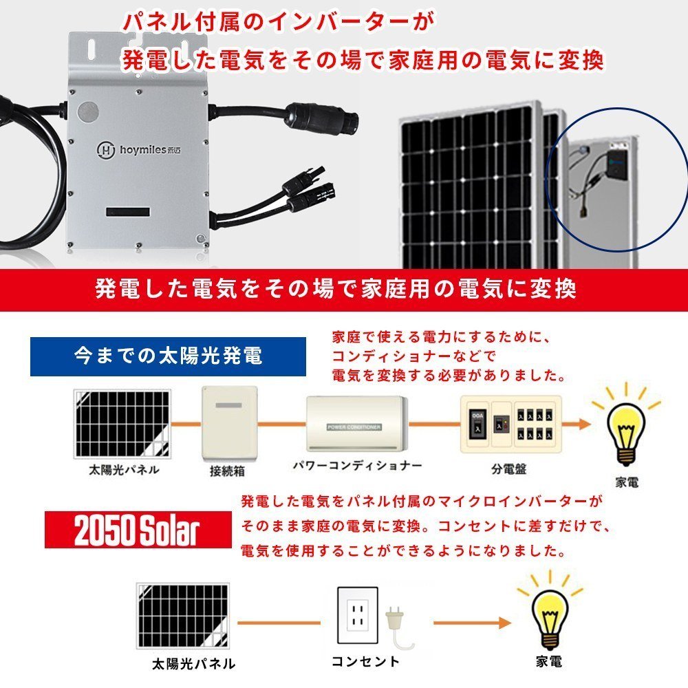 2050Solar アメリカで大人気 コンセントに差して 即発電 インバーター付 ソーラーパネル 800w 工事不要 マイクロインバーター_画像4