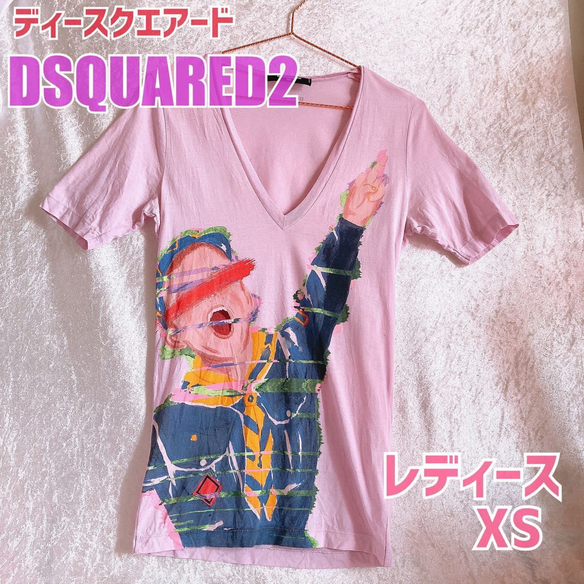 【サイズXS】 レディース ディースクエアード　DSQUARED2 半袖Tシャツ 半袖 Tシャツ ピンク 少年　男の子　 Vネック