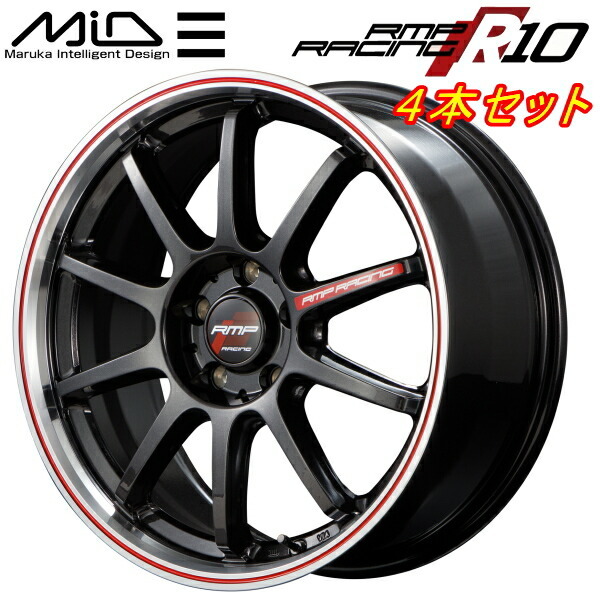 MID RMP RACING R10 ホイール4本 クリスタルブラック/リムポリッシュ+レッド 7.0J-17inch 5H/PCD114.3 inset+48_画像1