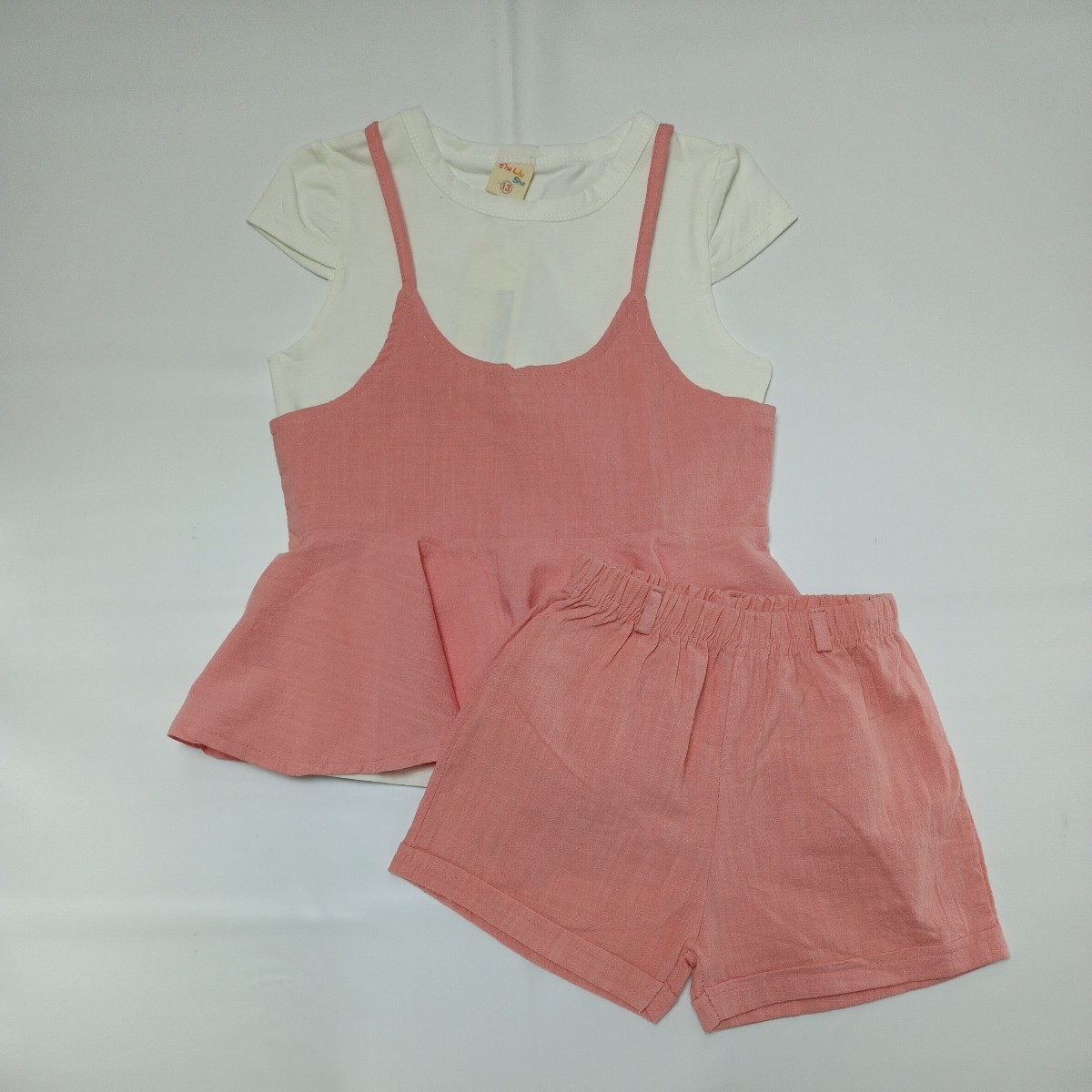 [120 size ][ unused ] Kids Junior child girl 120 top and bottom set setup short sleeves T-shirt camisole short pants plain 