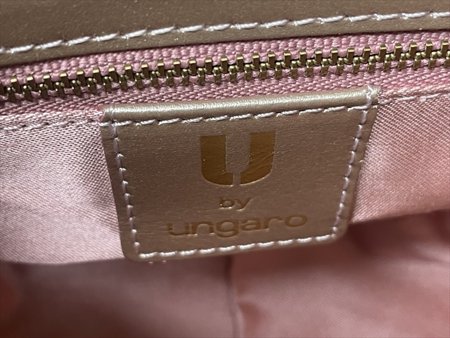 U by Ungaro ウンガロ ロゴ金具 レザー ハンドバッグ フォーマルバッグ シャンパン シルバー金具 結婚式 パーティーバッグ_画像9