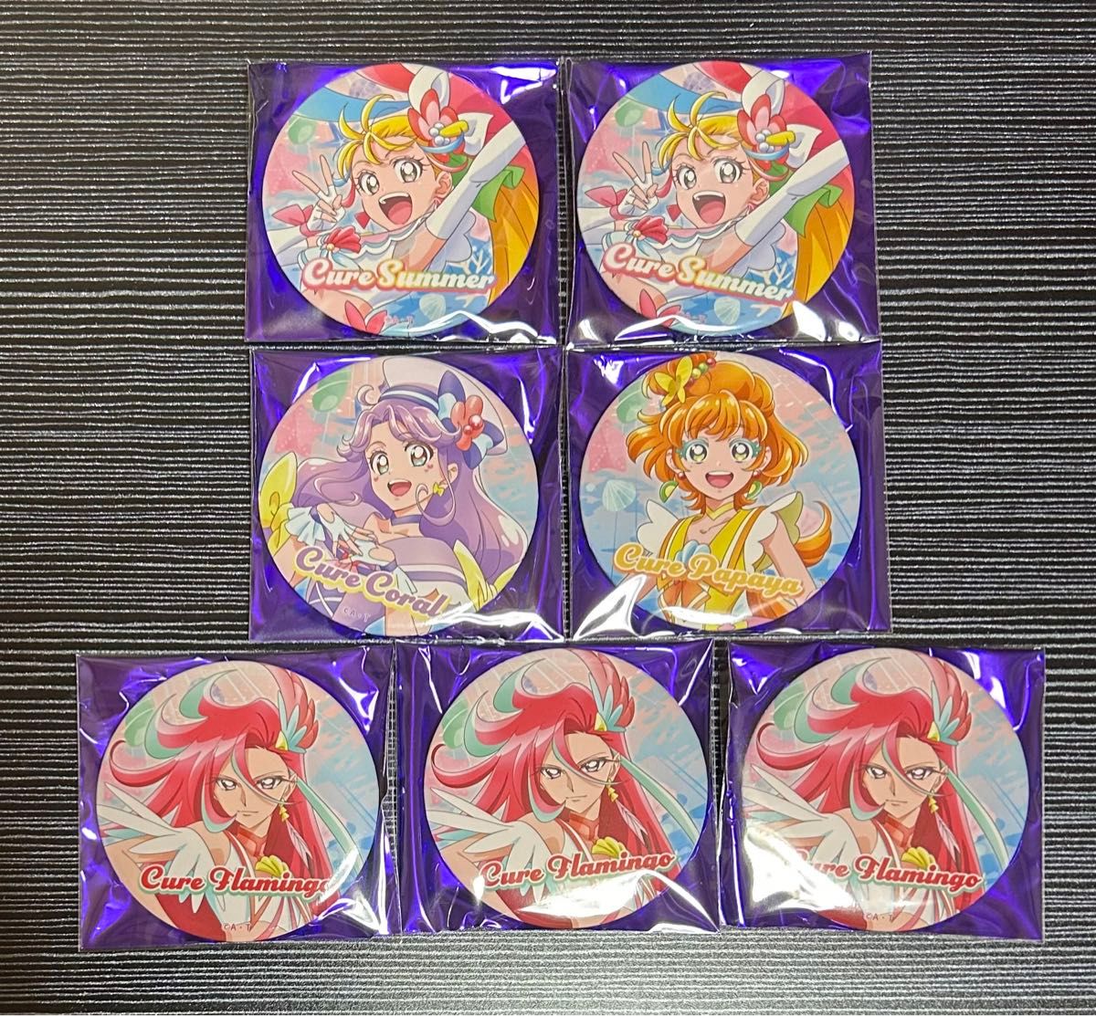 全プリキュア展 缶バッジ トロピカル〜ジュ!プリキュア セット サマー コーラル パパイア フラミンゴ