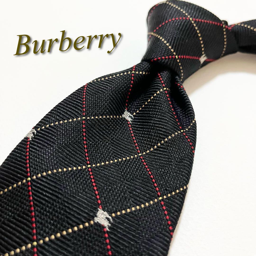 【美品】BURBERRY バーバリー ロンドン ネクタイ ホースロゴ×チェック柄 ジャカード織 メンズ スーツ ノバチェック ハイブランド 高級