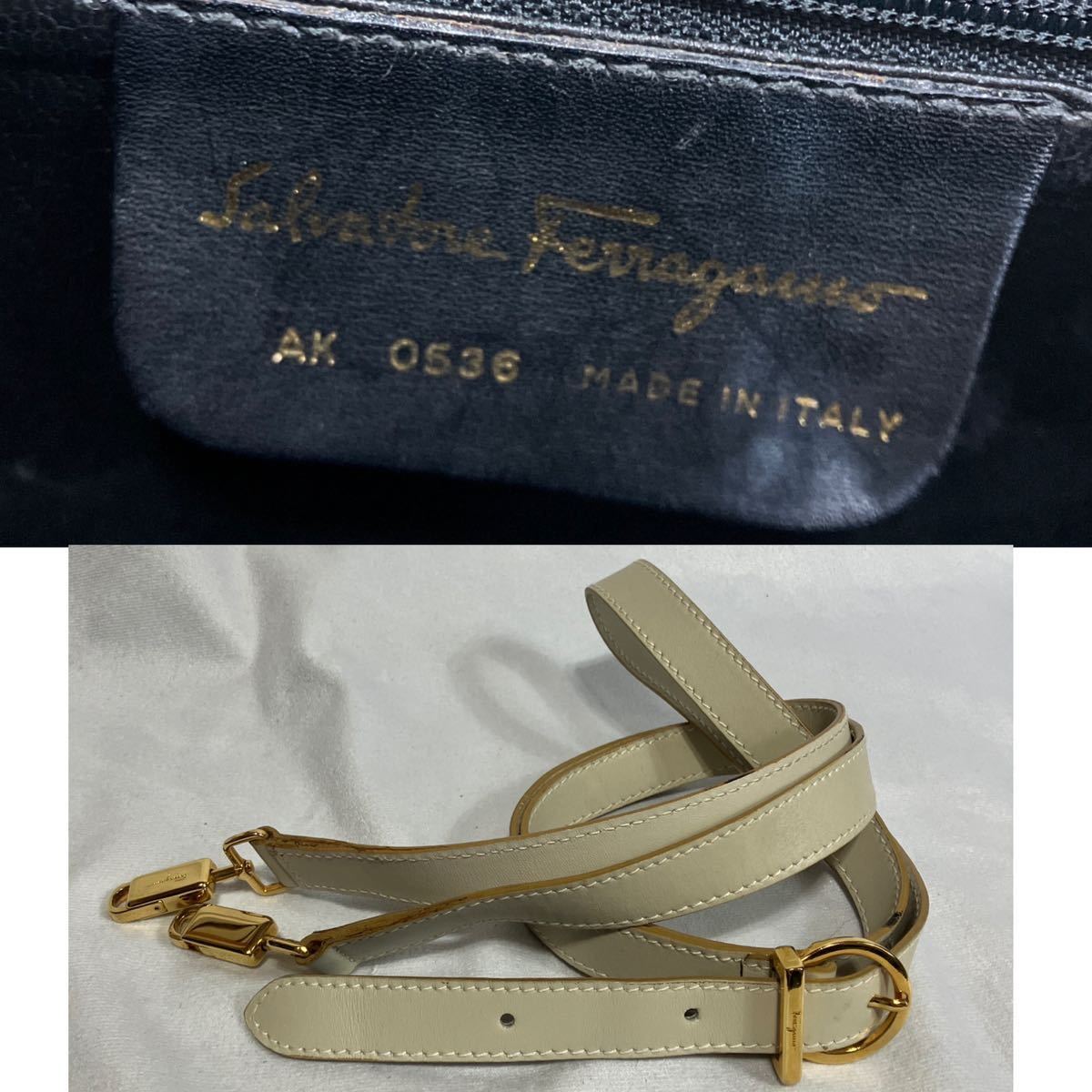 Salvatore Ferragamo サルヴァトーレ フェラガモ ガンチーニ 金具 2WAY レザー ハンドバッグ アイボリー フォーマル_画像10