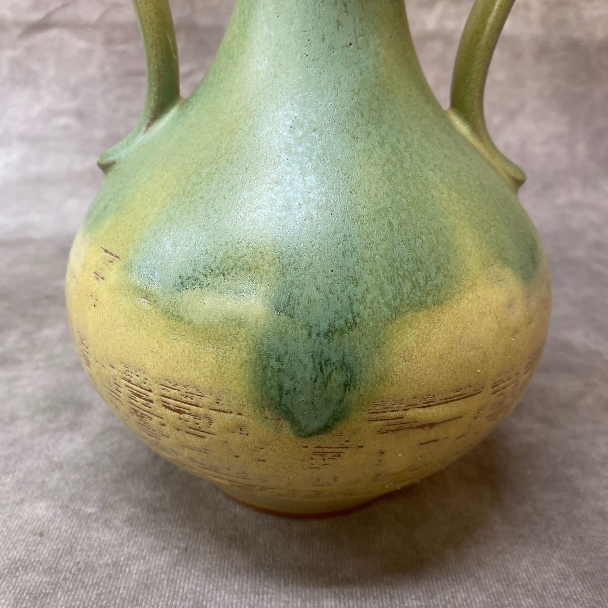 飾り耳付 花瓶 花入 花器 グリーン系 高さ約23cm 飾り インテリア 茶道具 _画像8
