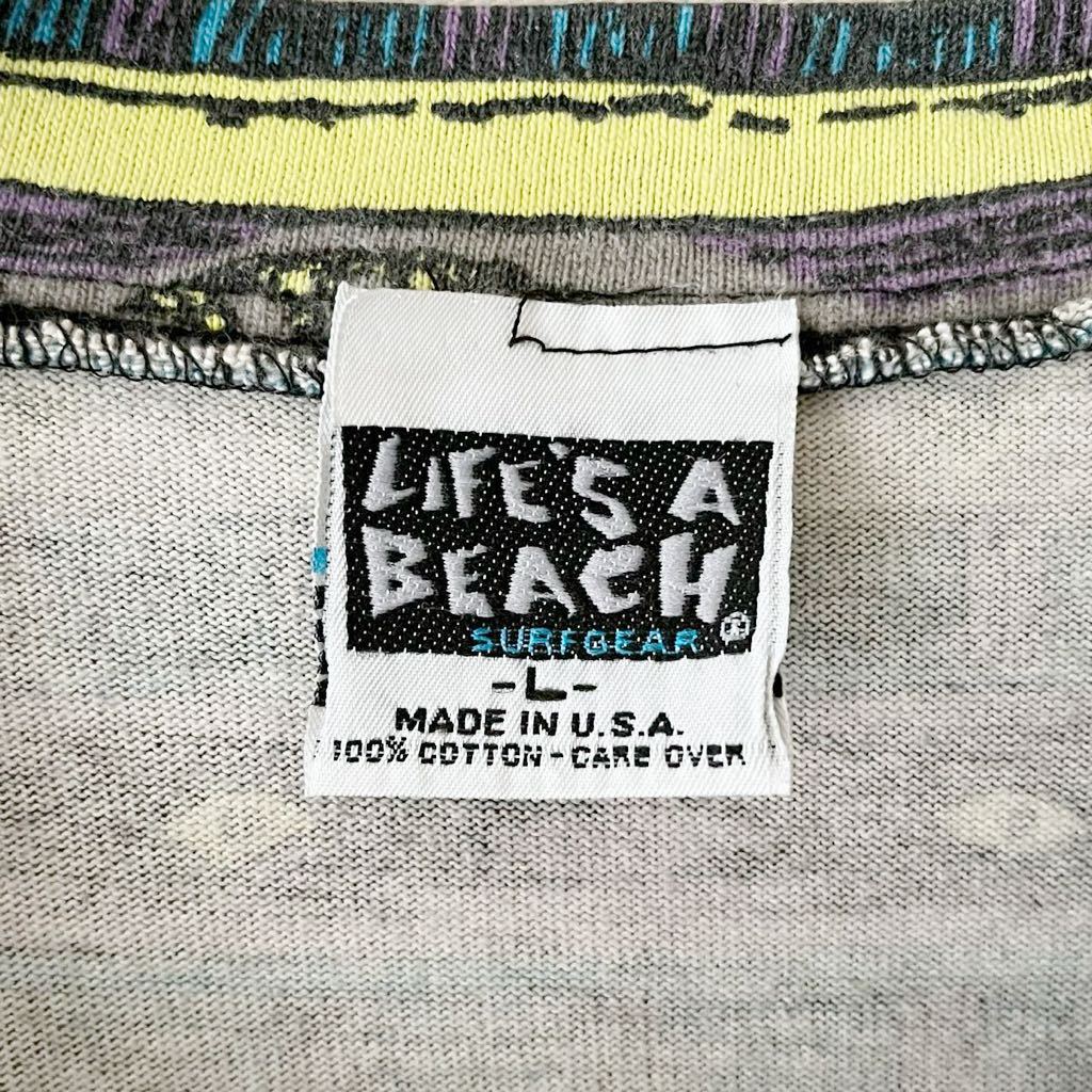 90s LIFE'S A BEACH オーバープリント Tシャツ L USA製 ビンテージ 90年代 ライフズアビーチ フルプリント 総柄 オリジナル ヴィンテージ_画像4