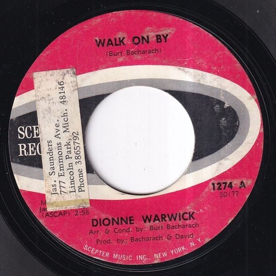 Dionne Warwick - Walk On By / Any Old Time Of Day (B) L509_7インチ大量入荷しました。