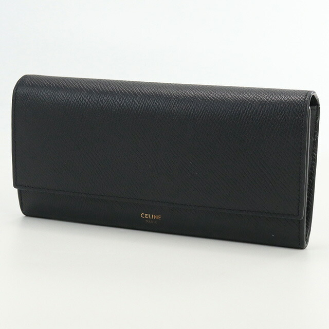 中古 セリーヌ 長財布ニ折小銭入付き レディース ブランド CELINE ラージ フラップウォレット レザー 10B563BEL ブラック_画像3