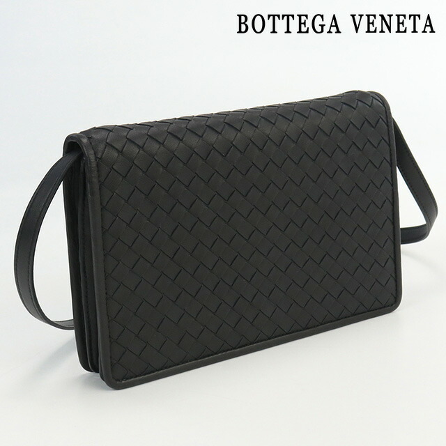 中古 ボッテガヴェネタ 斜め掛け ショルダーバッグ ユニセックス ブランド BOTTEGA VENETA イントレチャート 402503 ブラック