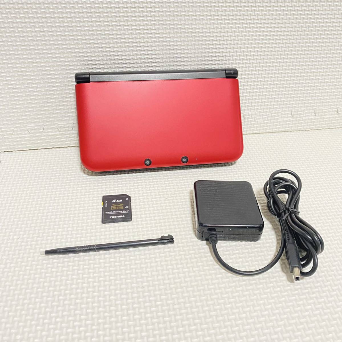 1円☆ ニンテンドー3DS LL レッド×ブラック Nintendo 任天堂 アダプタ タッチペン SDカード メモリー SPR-001(JPN) ゲーム機 本体 3DSLL _画像1