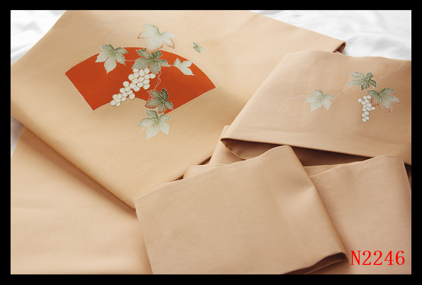 [N2246] carefuly selected excellent article salt . hand .... dyeing fan paper .... persimmon color ground . goods . crab silk high class fine art Nagoya obi * inspection *. kimono double-woven obi Nagoya obi obi shime 