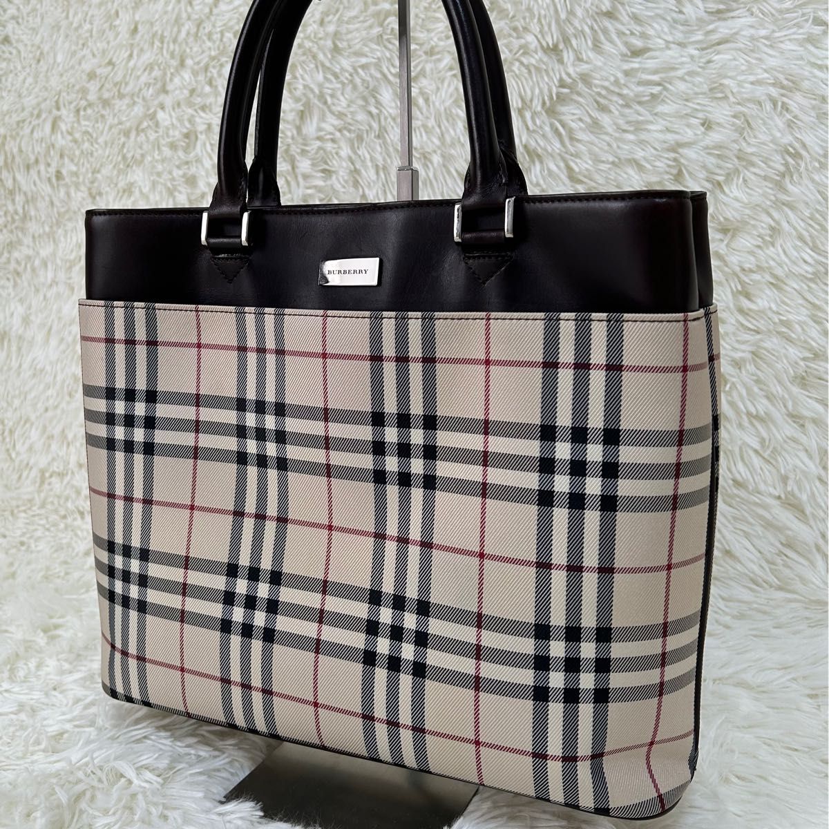 美品♪Burberry バーバリー トートバッグ ノバチェック レザー PVC