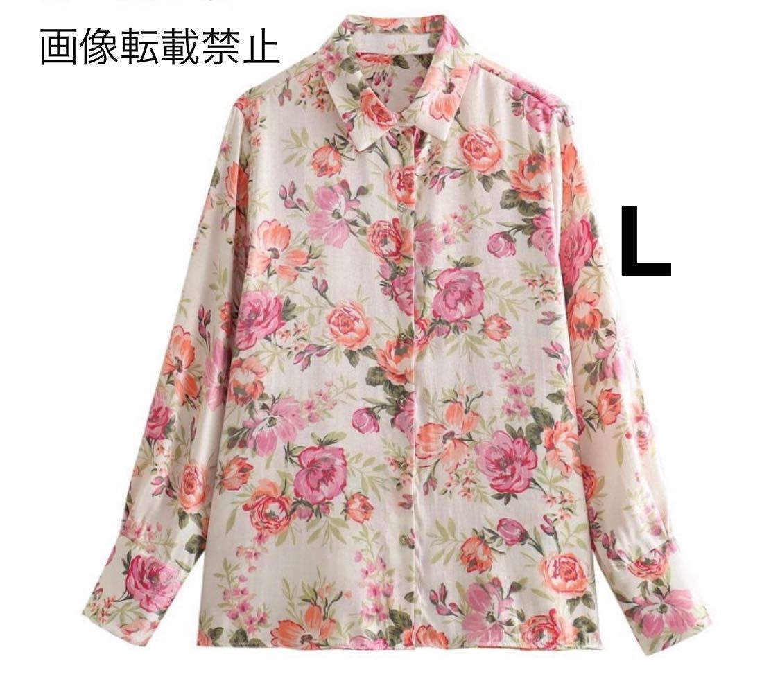 vintage ヴィンテージ レトロ フラワー 花柄 シャツ ブラウス トップス Lサイズ レディース★ZARA 好きな方に★2024 S/S 早春新作 新品★_画像1