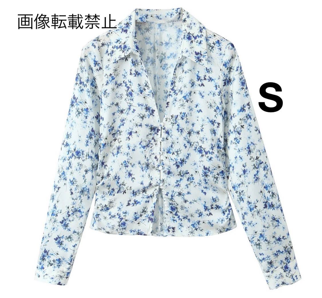 vintage ヴィンテージ レトロ フラワー 花柄 シャツ ブラウス トップス Sサイズ レディース★ZARA 好きな方に★2024 S/S 早春新作 新品★_画像1