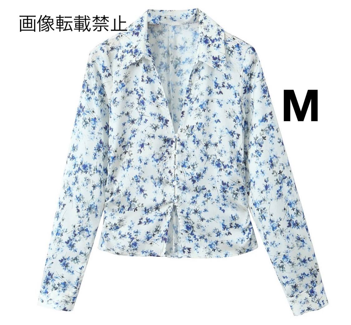 vintage ヴィンテージ レトロ フラワー 花柄 シャツ ブラウス トップス Mサイズ レディース★ZARA 好きな方に★2024 S/S 早春新作 新品★_画像1