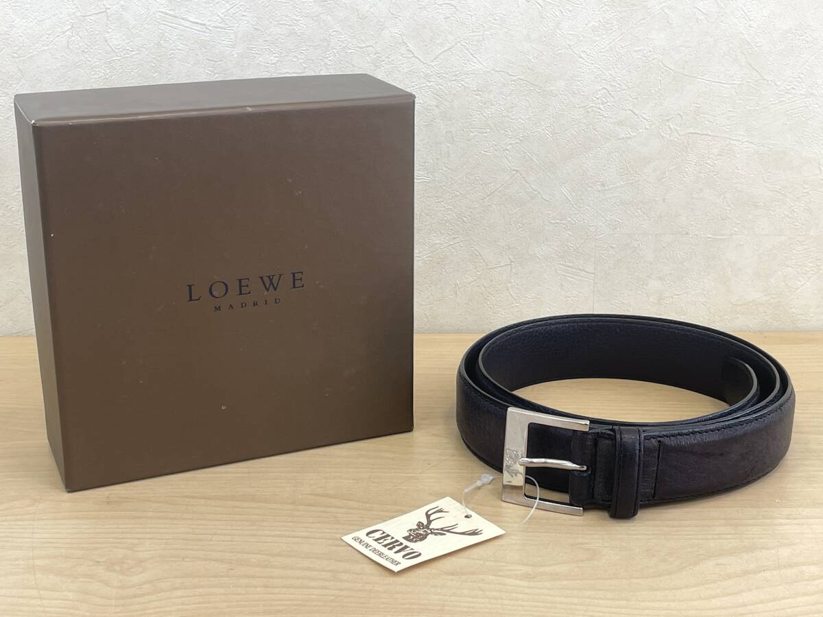 未使用 高級 レザー 紳士 LOEWE ロエベ ベルト 革 ブラック メンズ ウエスト 90-100cm_画像1