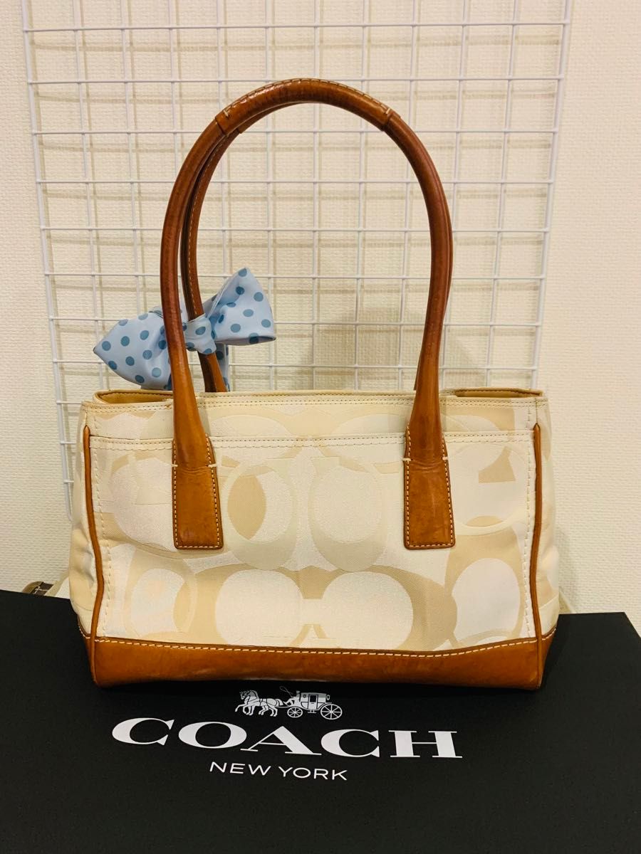 【極美品】 COACH コーチ トートバッグ ハンドバッグ シグネチャー レザー　キャンパス ブラウン　ベージュ