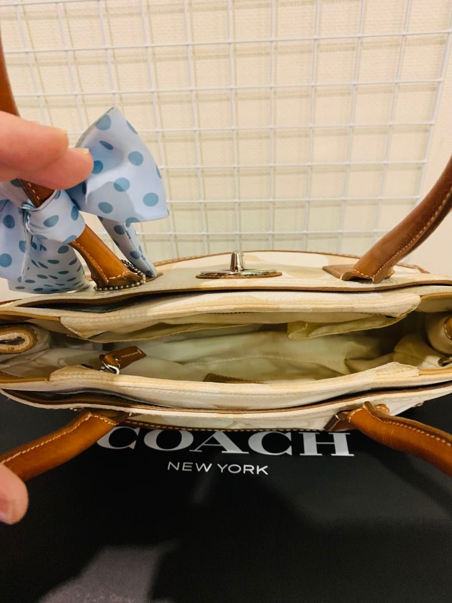 【極美品】 COACH コーチ トートバッグ ハンドバッグ シグネチャー レザー　キャンパス ブラウン　ベージュ