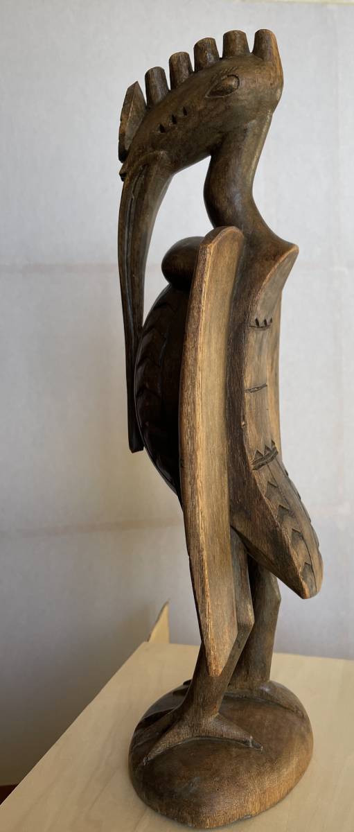 アフリカ　コートジボアール　セヌフォ族の木彫り神鳥像　送料込_画像5