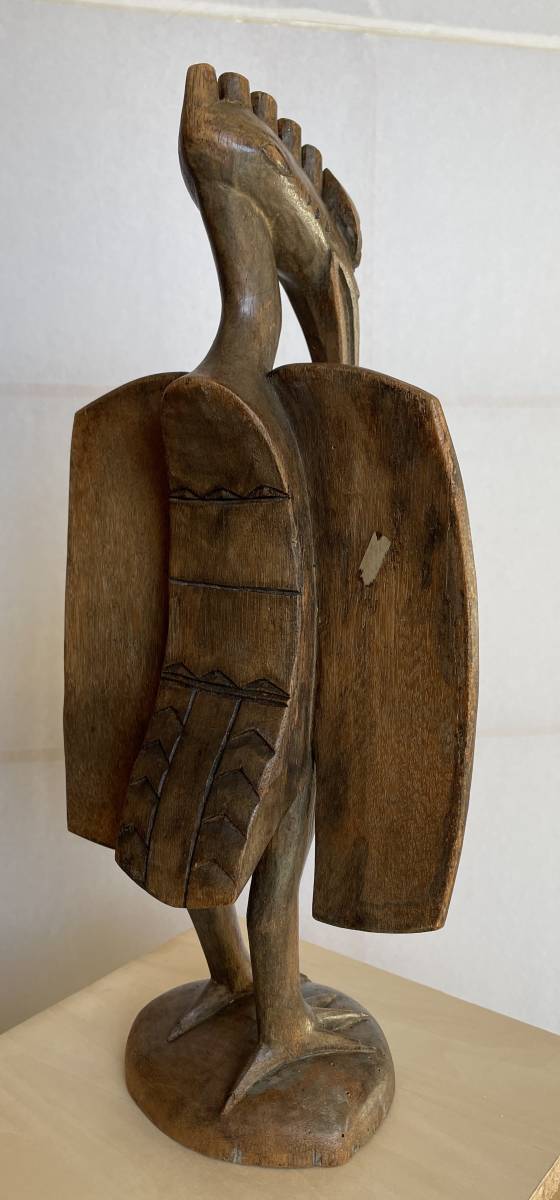 アフリカ　コートジボアール　セヌフォ族の木彫り神鳥像　送料込_画像3