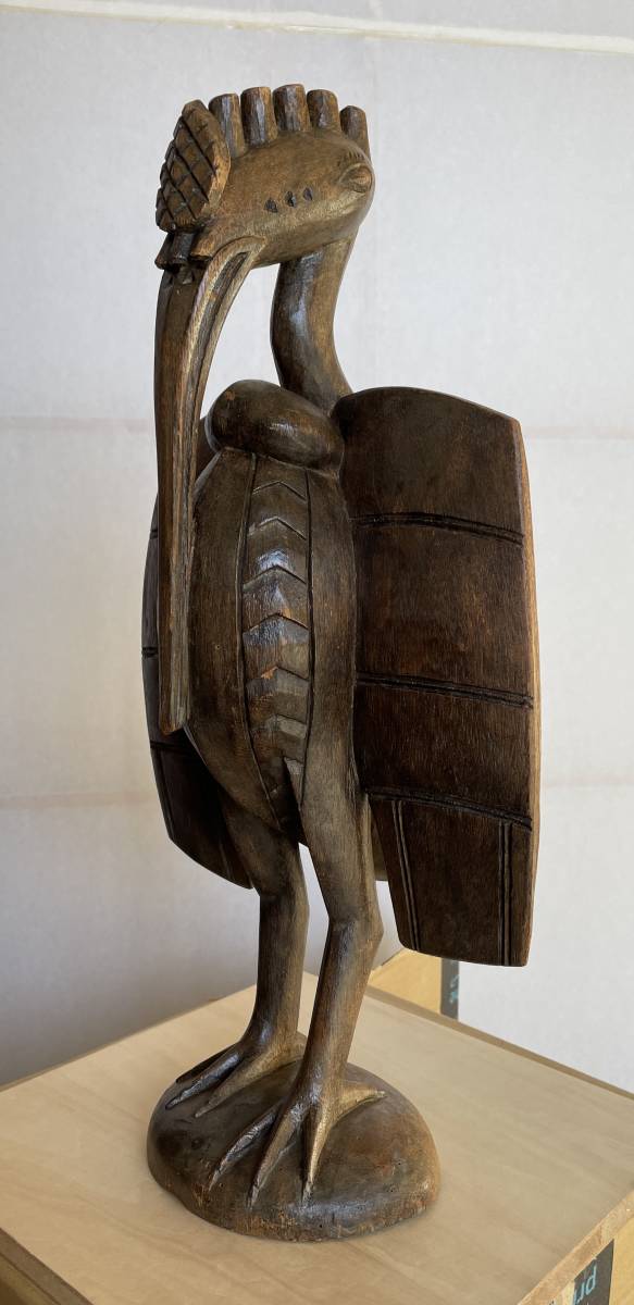 アフリカ　コートジボアール　セヌフォ族の木彫り神鳥像　送料込_画像6