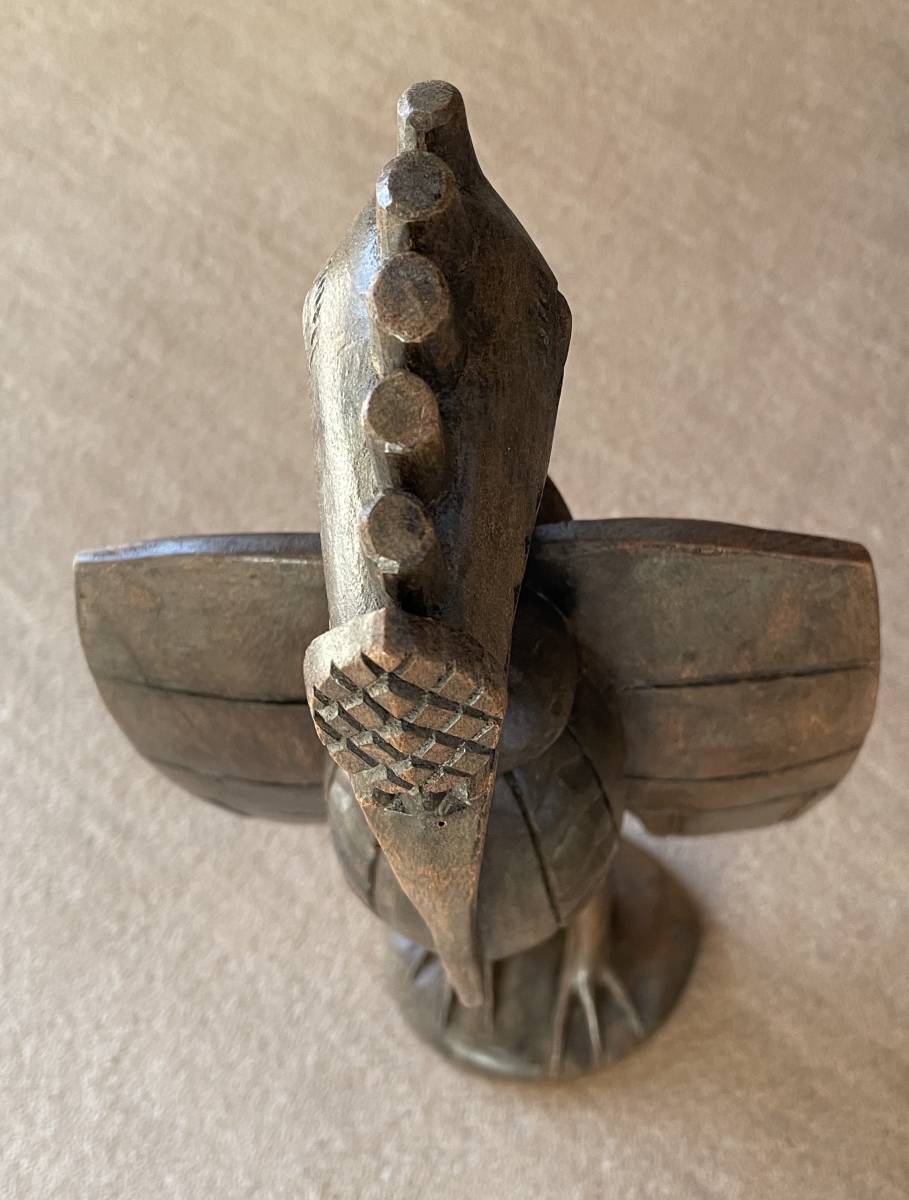 アフリカ　コートジボアール　セヌフォ族の木彫り神鳥像　送料込_画像8