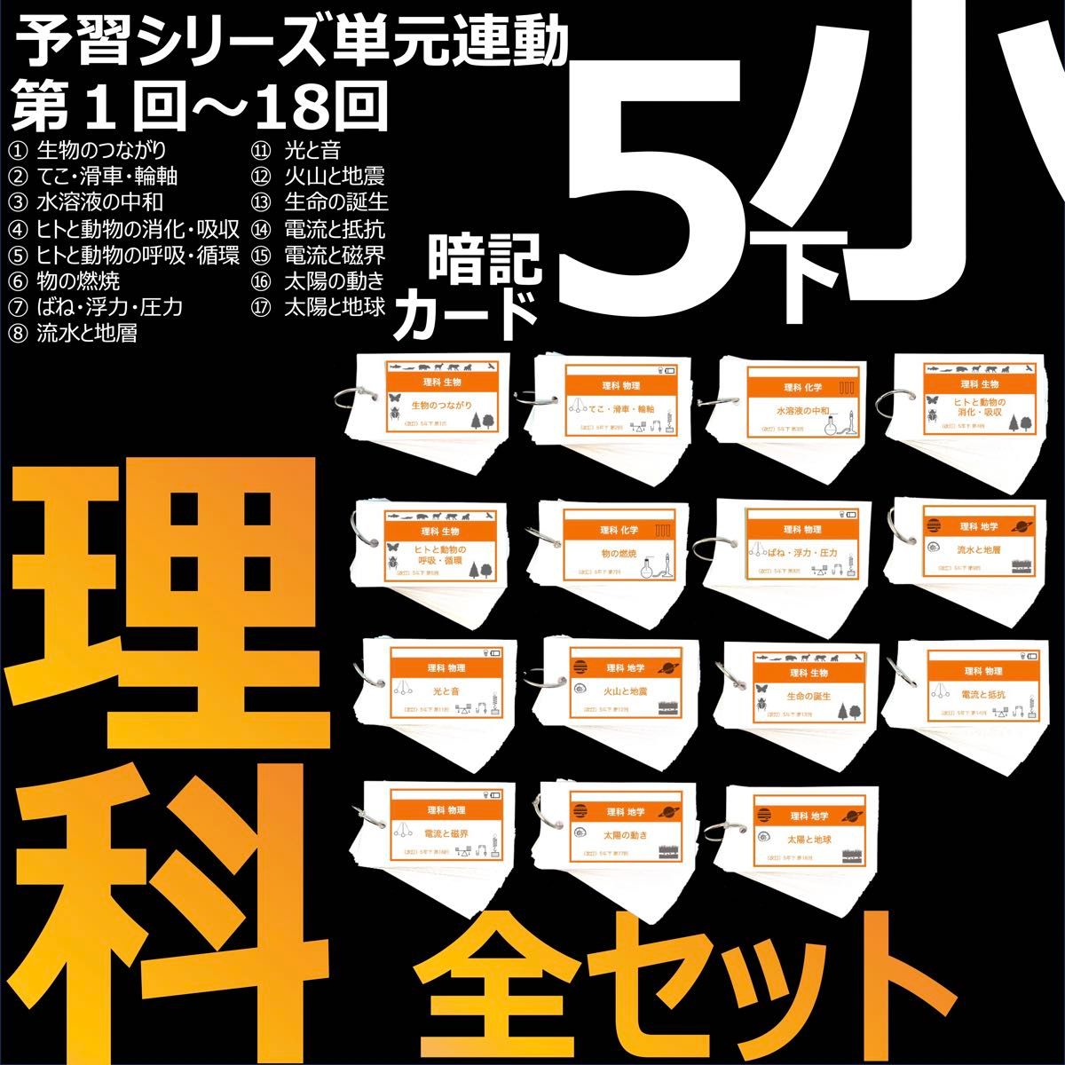 中学受験【5年下 理科全セット 1-18回】 暗記カード 予シリ 組分けテスト