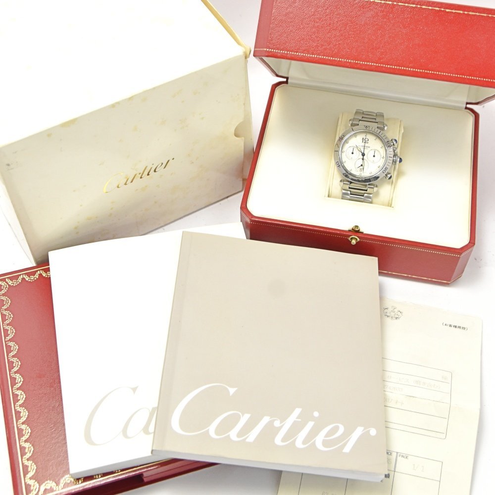 カルティエ CARTIER W31030H3 パシャ 38ｍｍ クロノグラフ デイト 自動巻き メンズ 良品 箱・保証書付き L#128695_画像7