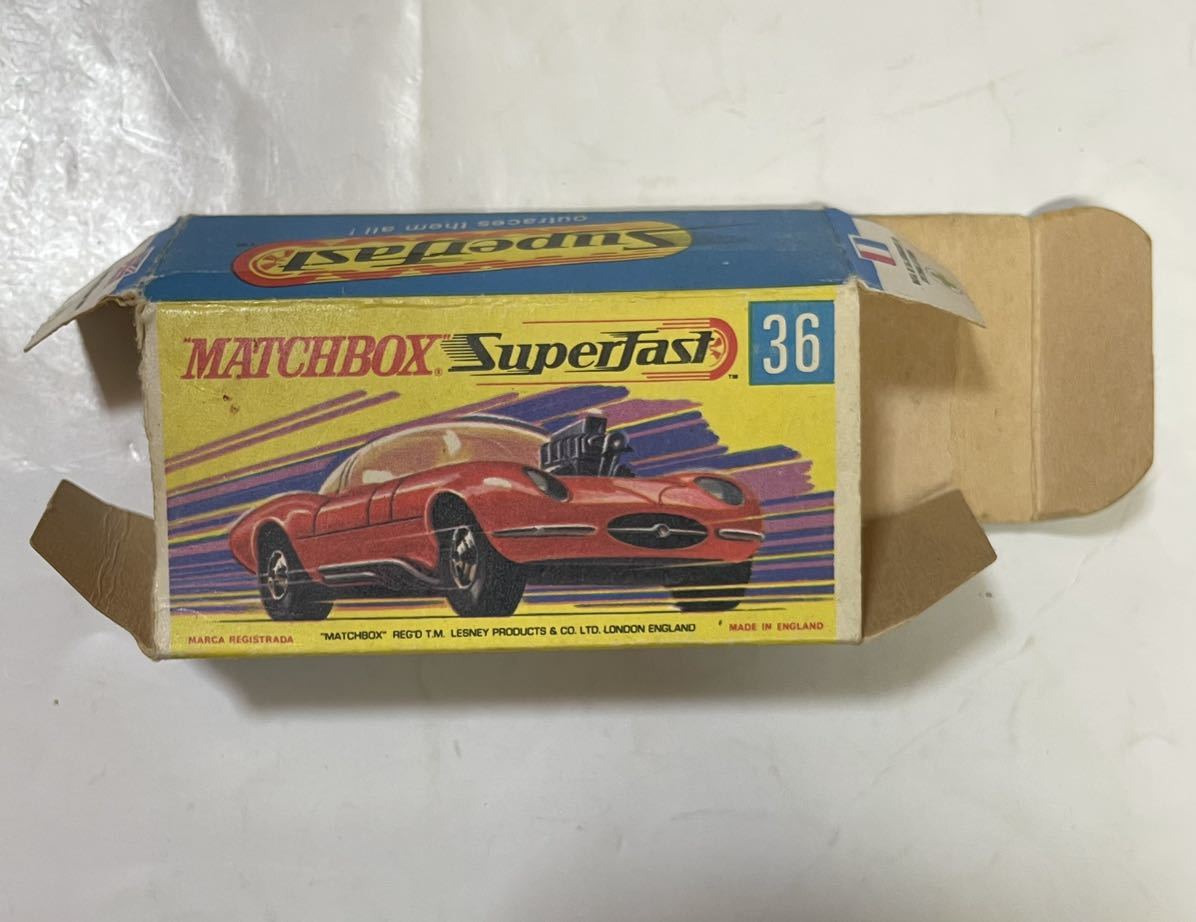 昭和レトロ 当時物 MATCHBOX マッチボックス　Superfast 36 HOT ROD DRAGUAR 1970 フタ破損の箱あり_画像8