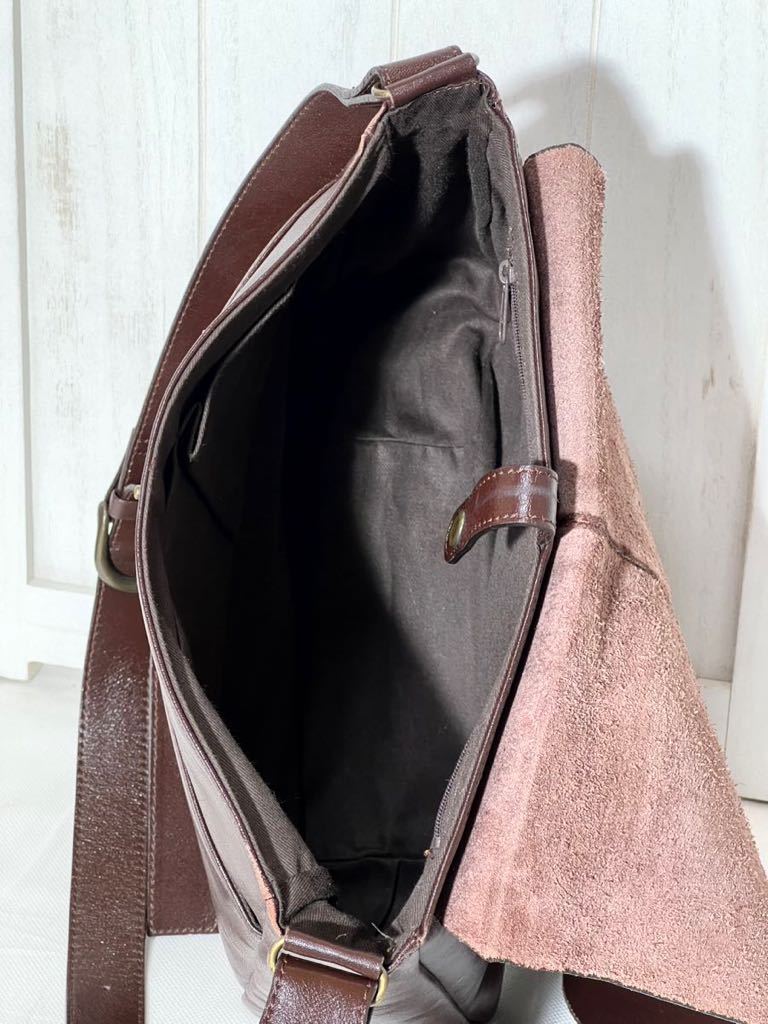 [ superior article / made in Japan ] hand made original leather diagonal .. leather. color gloss eminent! all leather shoulder bag burns tea dark brown 