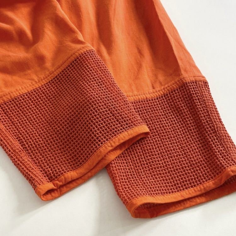 ◯7a20 日本製 ISSEY MIYAKE イッセイミヤケ ロングパンツ リネン混 2 オレンジ 裾メッシュ ジップアップ 春夏 レディースの画像5