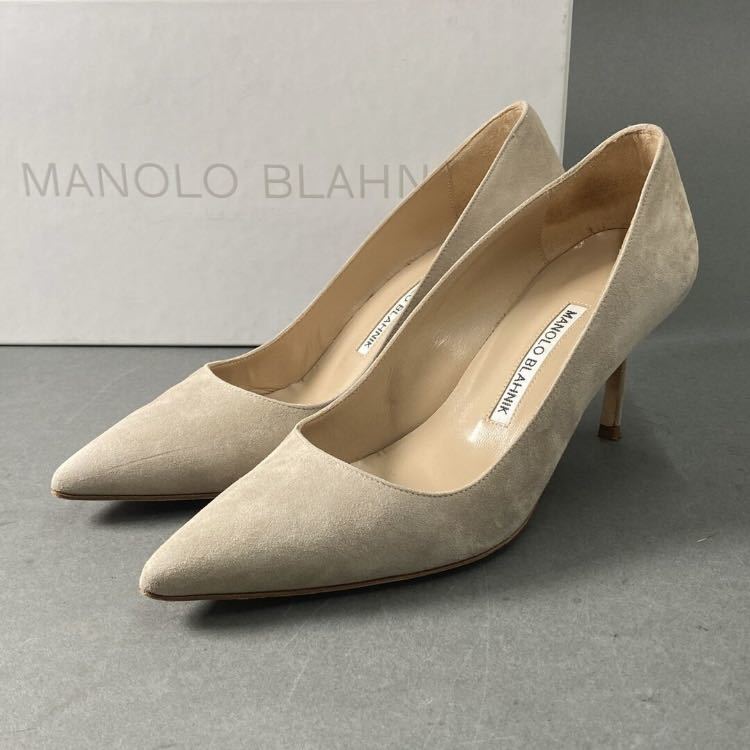 ◯5a24 MANOLO BLAHNIK マノロブラニク イタリア製 ヒール パンプス BB 70 37 1/2 ベージュ スエード レザー MADE IN ITALY