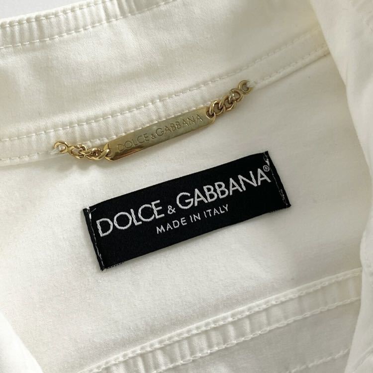 ◯30a28 DOLCE&GABBANA ドルチェアンドガッバーナ ストレッチジャケット 36 ホワイト 金ボタン カバーオール イタリア製_画像7