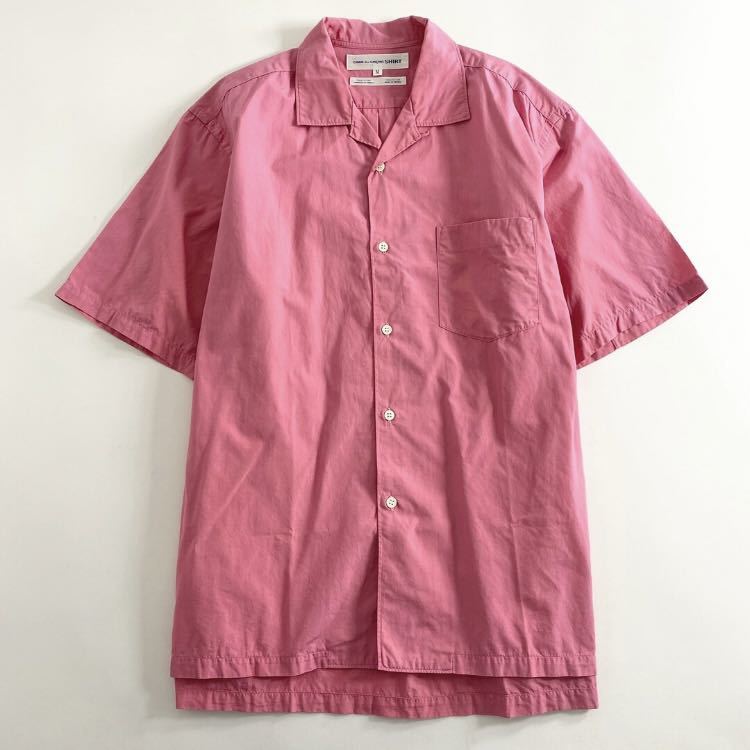 ◯1a31 COMME des GARCONS SHIRT コムデギャルソンシャツ オープンカラービッグシャツ M ピンク フランス製 半袖 オーバーサイズ_画像1