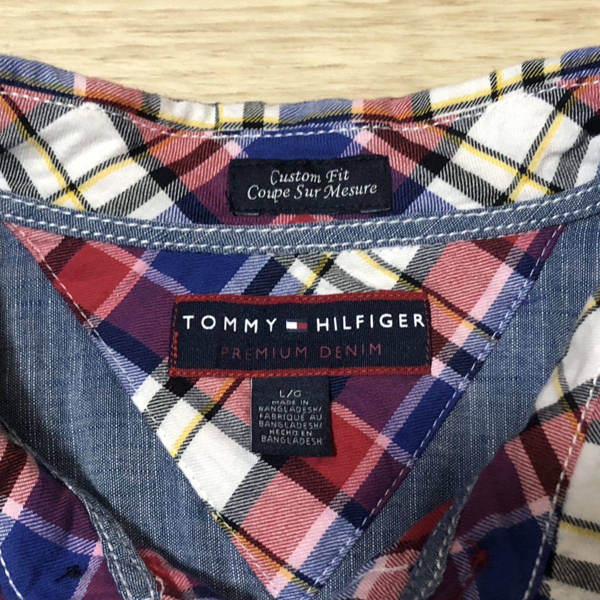 【送料無料】TOMMY HILFIGER長袖シャツPREMIUM DENIMメンズLサイズ　トミーヒルフィガーネルシャツチェックシャツチェック柄_画像6