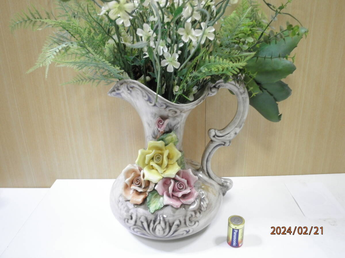 【1円】～イタリア製■ポット型花瓶・陶花 花台 花入★MADE IN ITALY_画像1