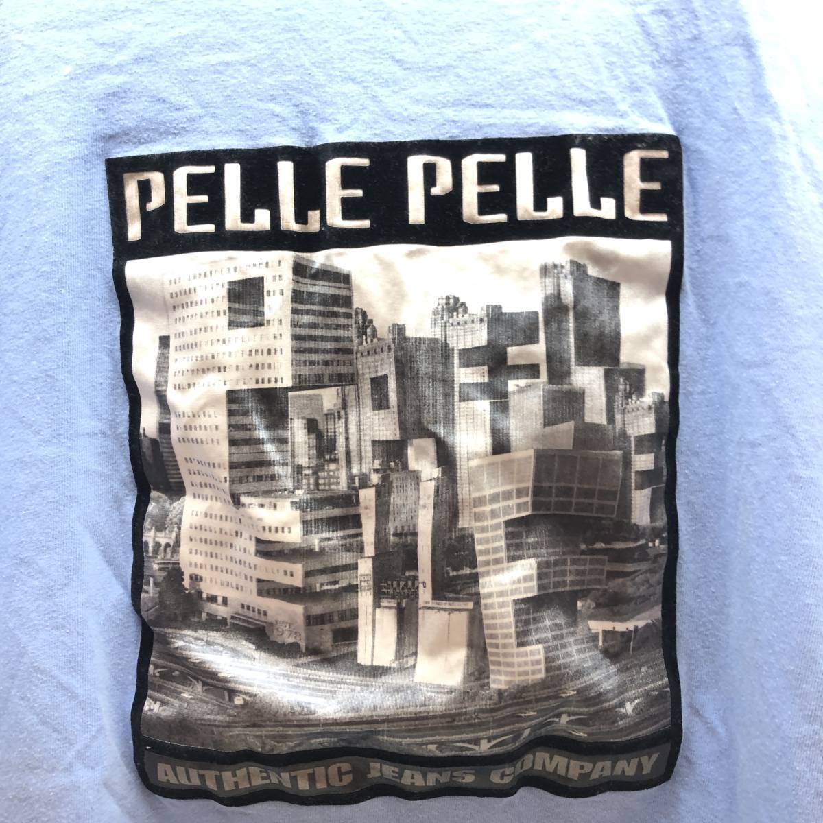 ★pelle pelle ペレペレ プリントTシャツ XL ブルー 水色 カジュアル ファッション アパレル 中古品★K01080_画像2