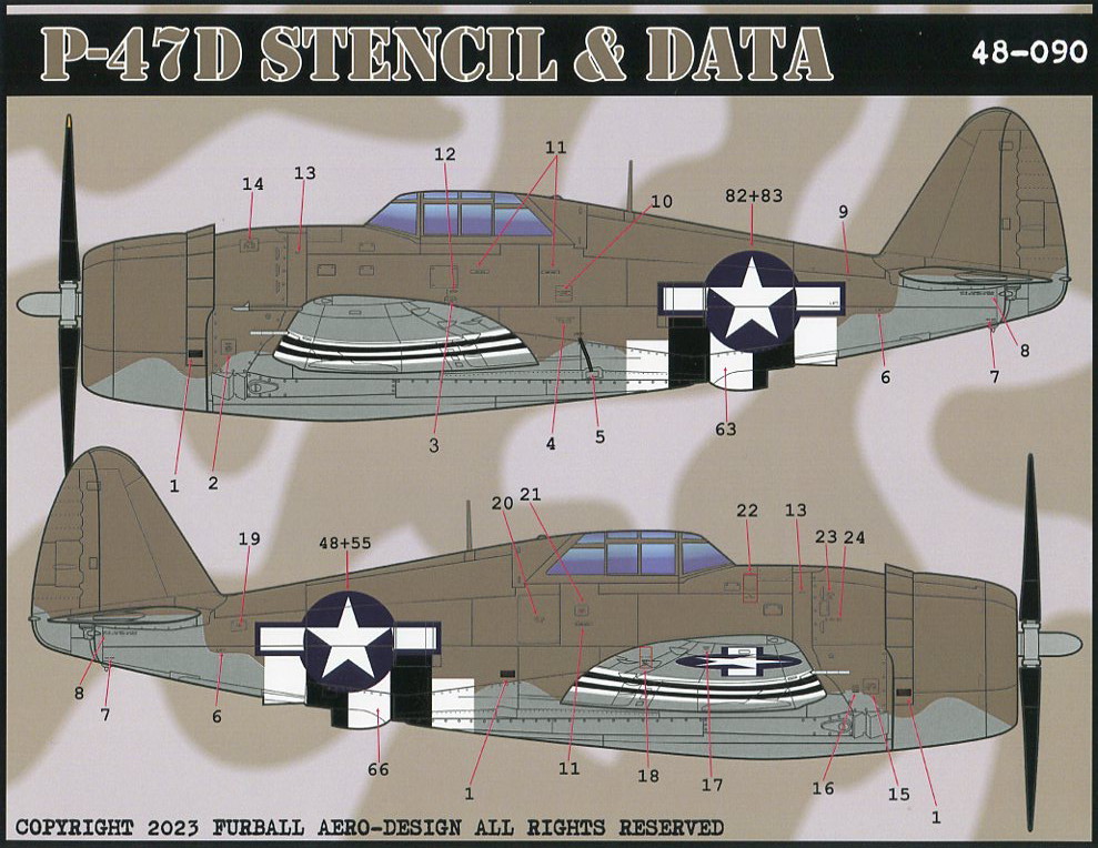 1/48 ファーボールデカール　P-47D サンダーボルト用 ステンシル_画像1