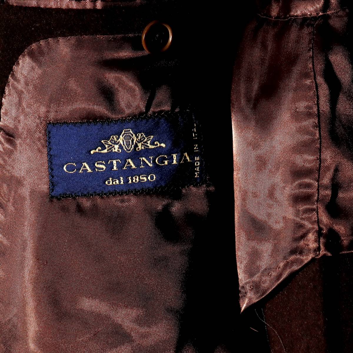 クラシコイタリア最古のサルトリア◎未使用級35万「CASTANGIA/カスタンジア」極上カシミヤ＆アンゴラ◎男の色気◎ベルテッドコート L程度