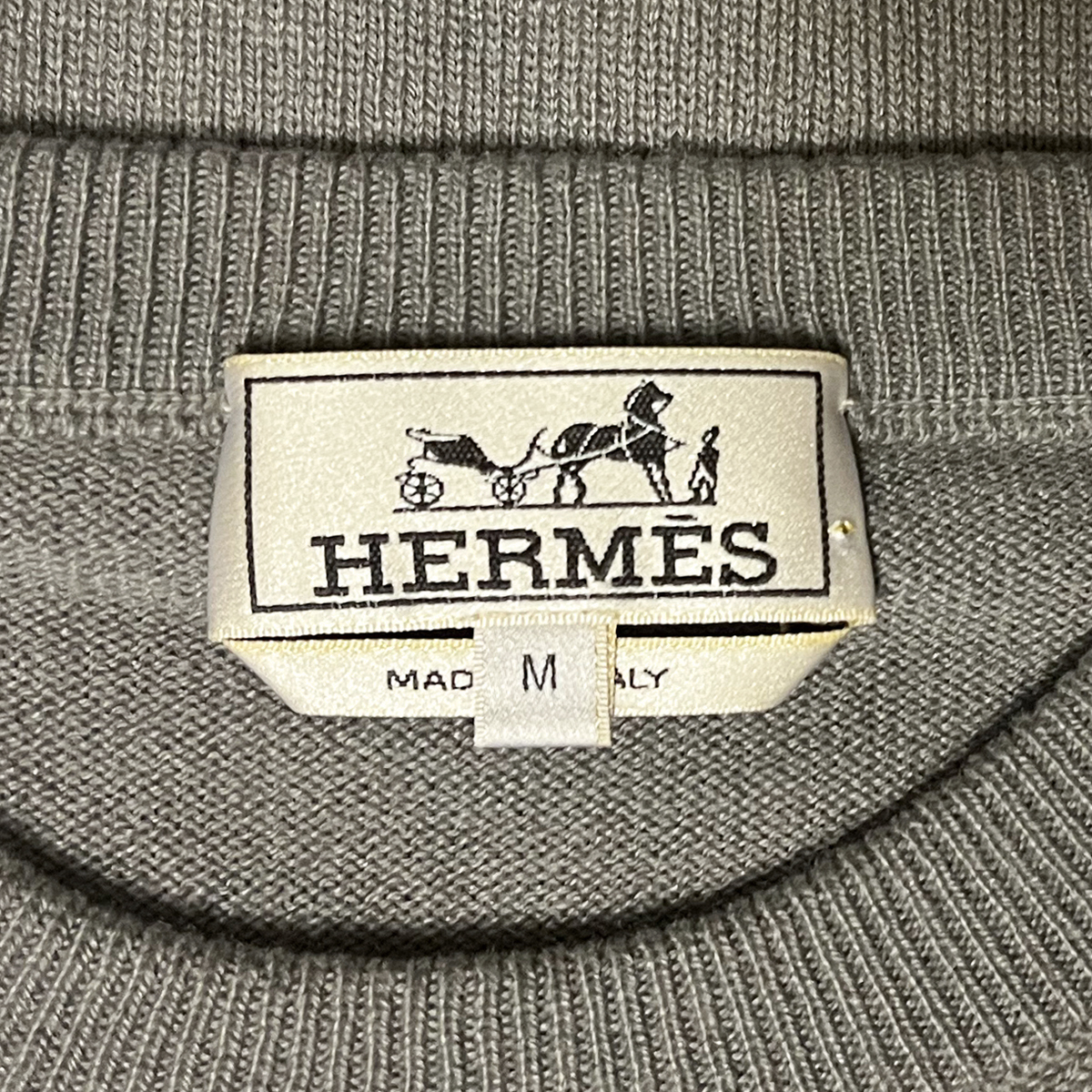 Mサイズ HERMES エルメス イタリア製 100％カシミア ニット セーター ハイゲージ Cashemire 馬 ホース グレー グレージュ メンズ古着 Italyの画像4