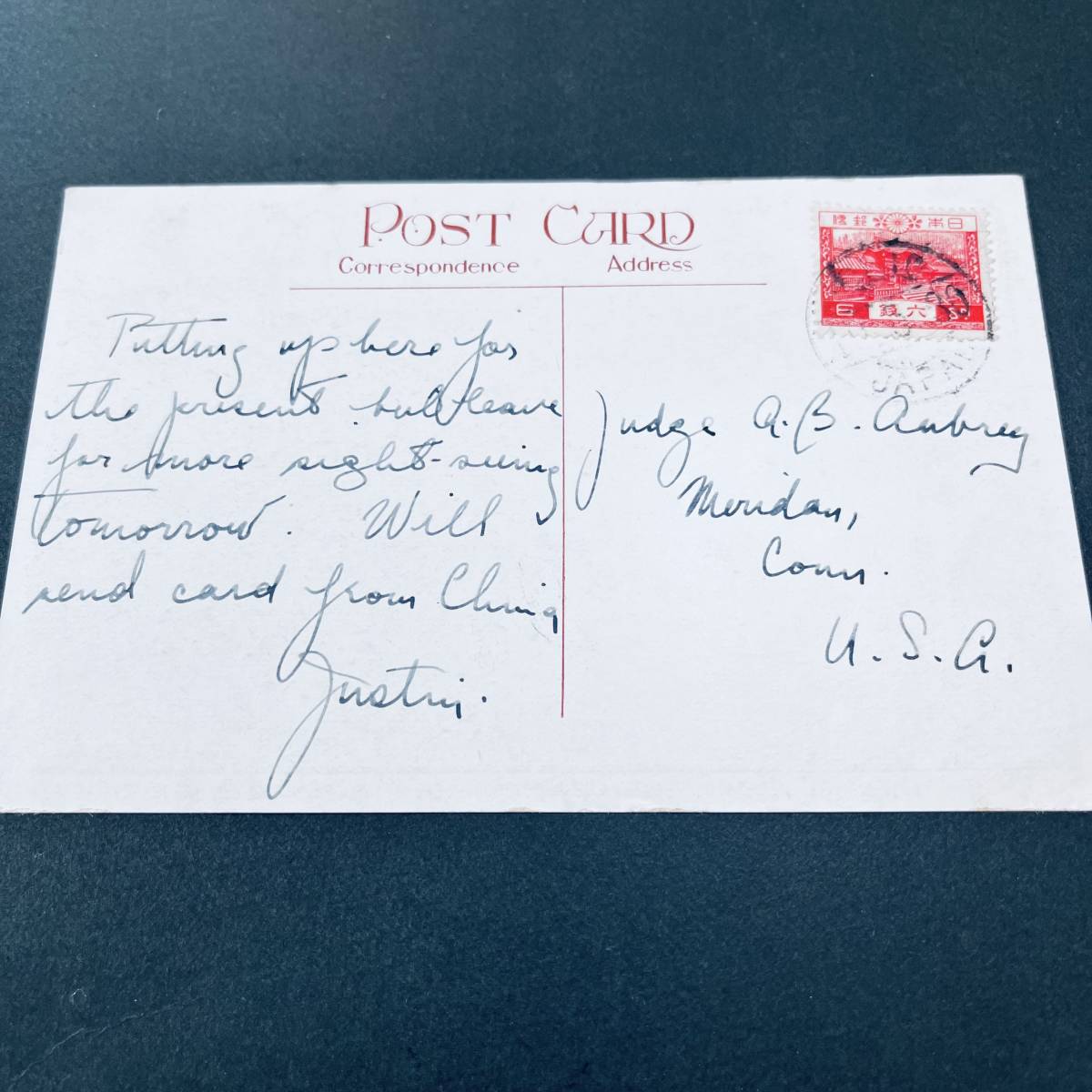 1930年 帝国ホテル 美麗絵はがき使用例 風景切手6銭単貼はがき 米宛 欧文TOKIO エンタイア_画像4