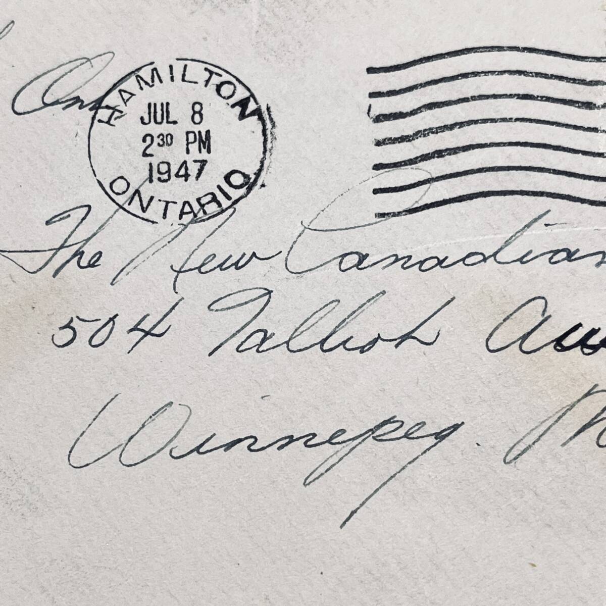 1947年 カナダ 在留日系人発通信 4c記念切手単貼書状 HAMILTON発 日系人在カナダ英字新聞「ニューカナディアン」紙宛 エンタイア_画像3