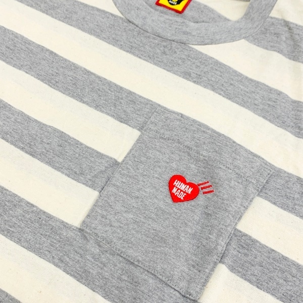 ヒューマンメイド POCKET T-SHIRT ボーダー 胸ポケット Tシャツ 半袖カットソー ハートワッペン Lサイズ HUMAN MADE トップス DM10594■_画像5