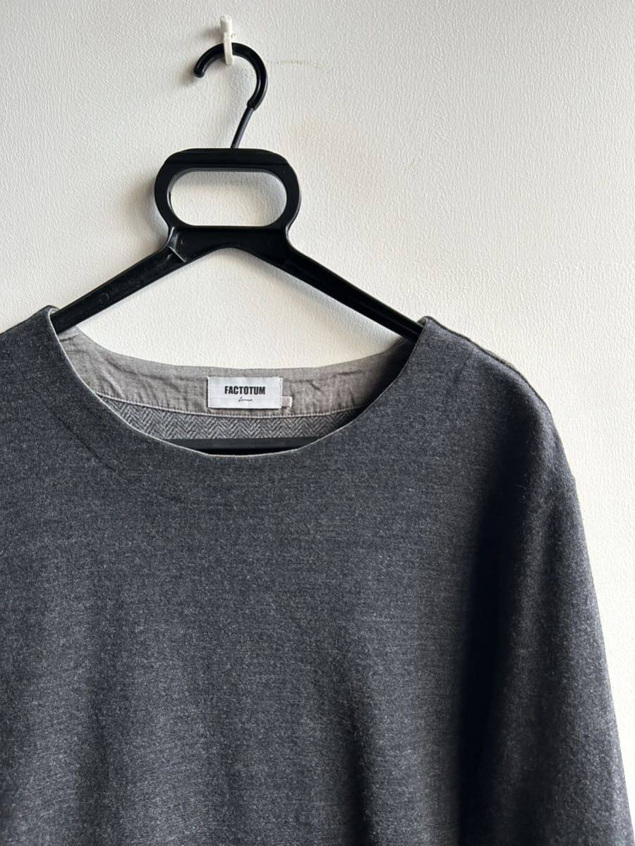 【美品】FACTOTUM ニット セーター メンズ 46 チャコールグレー 星刺繍 ウール 日本製 ファクトタム_画像1