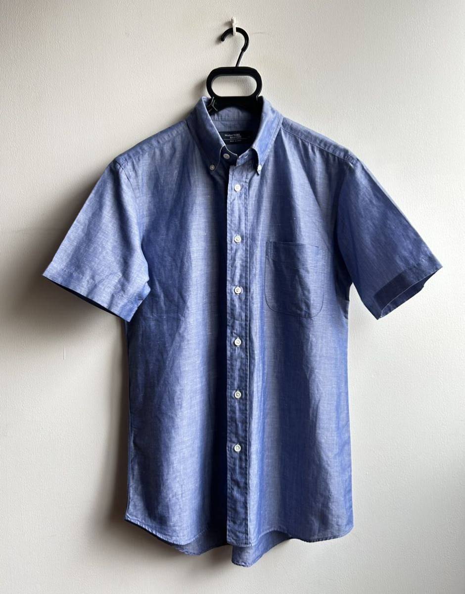 【極美品】Maker's Shirt 鎌倉 半袖シャツ メンズ M ネイビー 紺 コットン70% リネン30% ボタンダウン 日本製 鎌倉シャツの画像2