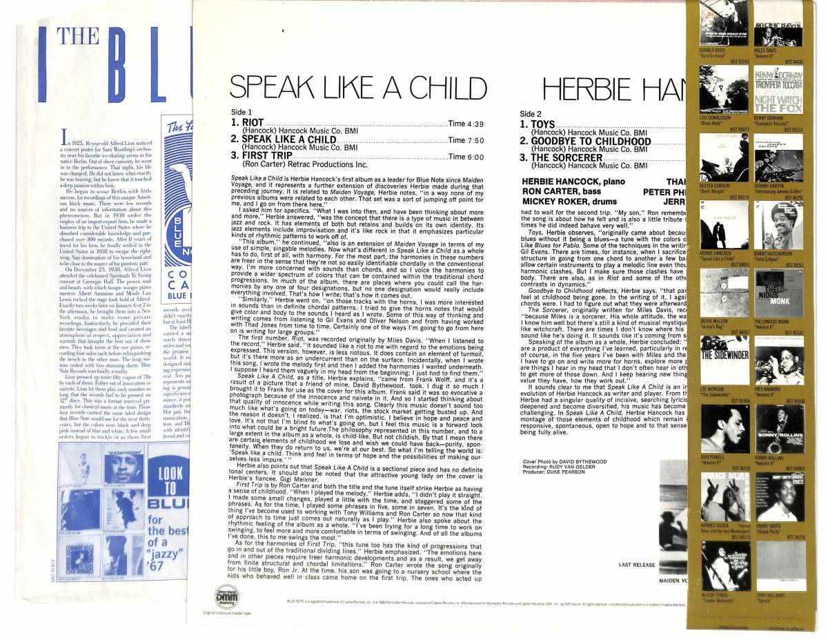 e1189/LP/帯付/BLUE NOTE/DMM/Herbie Hancock/Speak Like A Child_画像2
