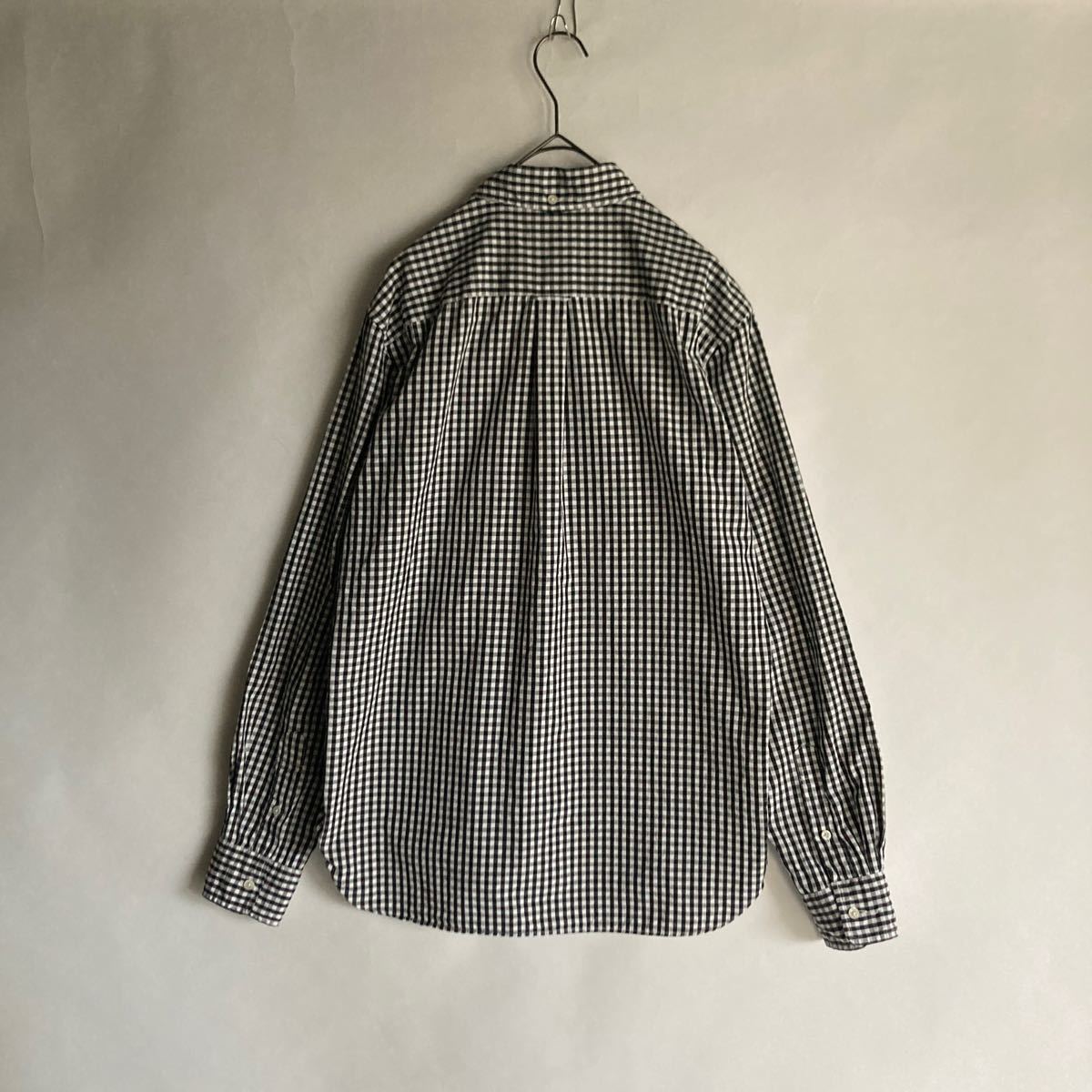 【美品】 BEAMS PLUS 日本製 ビームスプラス ブロード ギンガムチェック ボタンダウン シャツ 定番 ベーシック 白 × 黒 size S_画像2