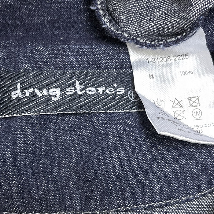  Drug Store's drug store\'s Denim рубашка One-piece туника кнопка останавливать длинный рукав свинья свинья вышивка хлопок 100% F темно-синий темно-синий женский 