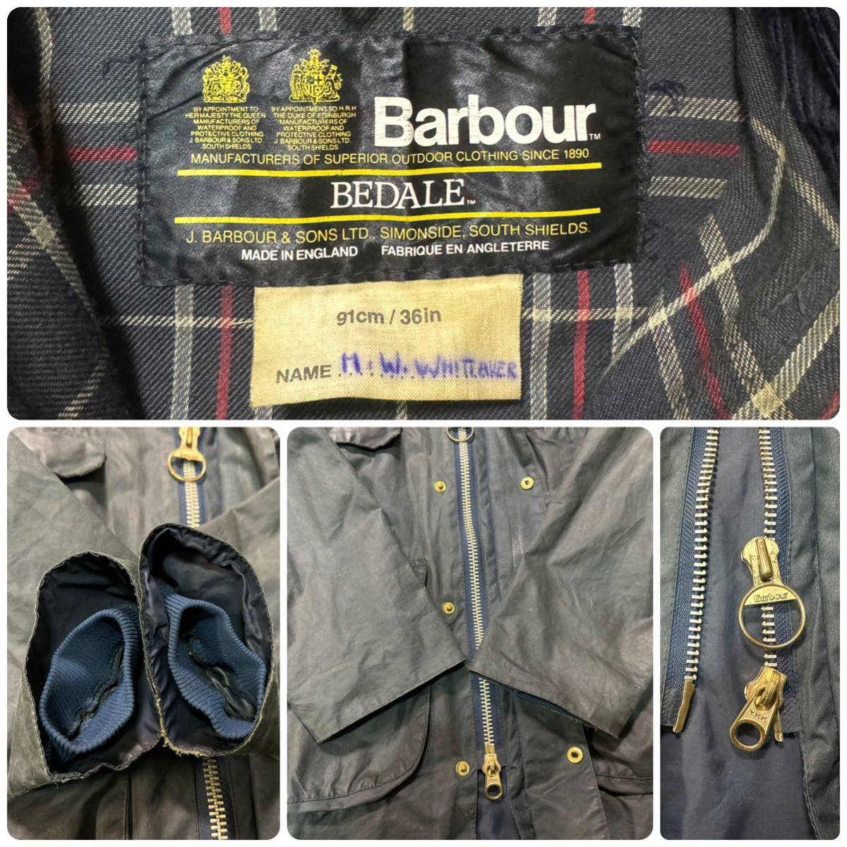 【ターコイズネイビー】C36 Vintage Barbour BEDALE ビンテージ バブアー ビデイル フード付属 4ポケット 2クレスト_画像10